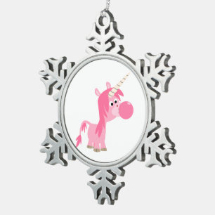Cute Cartoon Bubble Gum Unicorn Pewter Ornament