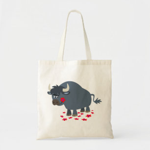 Cute Cartoon Bull and Red Bloom Bag