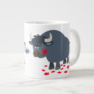 Cute Cartoon Bull and Red Bloom Jumbo Mug