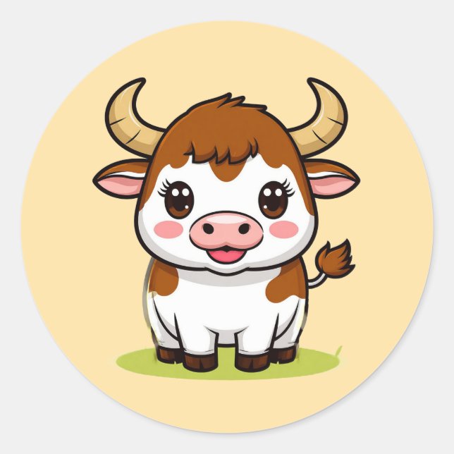 🐂 Cute Cartoon Bull For Fun Decor 💫 Classic Round Sticker (Front)