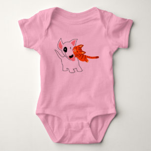 Cute Cartoon Bull Terrier and Kitten Baby Clothing Bodysuit