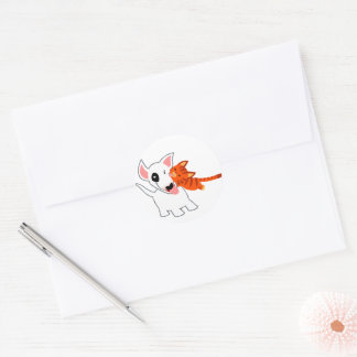 Cute Cartoon Bull Terrier and Kitten Sticker
