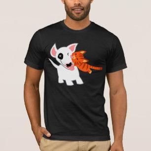 Cute Cartoon Bull Terrier and Kitten T-Shirt