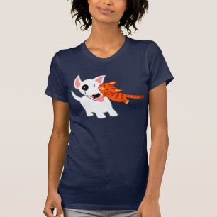Cute Cartoon Bull Terrier and Kitten Women T-Shirt