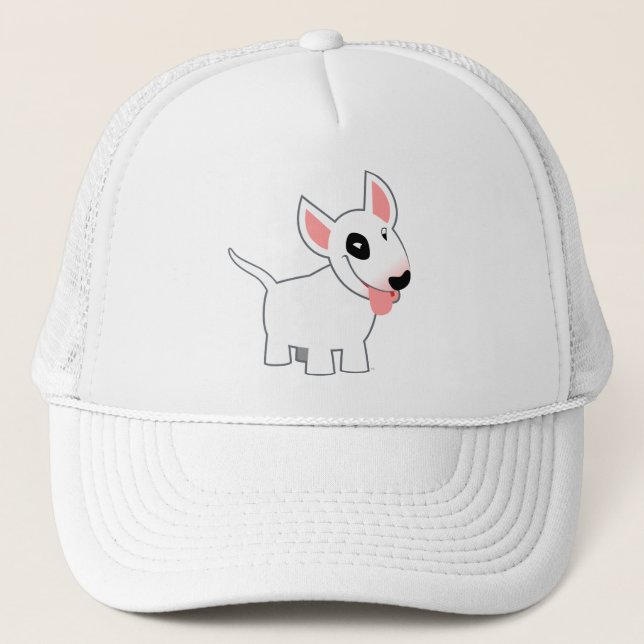 Cute Cartoon Bull Terrier T-Shirt Trucker Hat (Front)