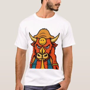 Cute Cartoon Bull Warrior T-Shirt Funny Animal C