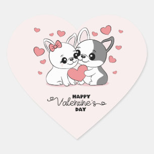 Cute Cartoon Bulldogs Lovers Heart Valentine’s Day Sticker