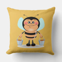 Cute Cartoon Bumble Bee Carrying Buckets of Honey