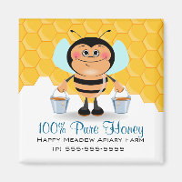 Cute Cartoon Bumble Bee Carrying Buckets of Honey