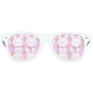 Cute cartoon bunnies and carrots on pink pattern retro sunglasses