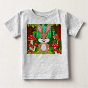 Cute Cartoon Bunny Stands In A Lush Forest Baby T-Shirt