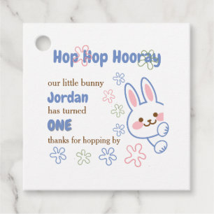 Cute Cartoon Bunny Turning One Boys 1st Birthday Favour Tags