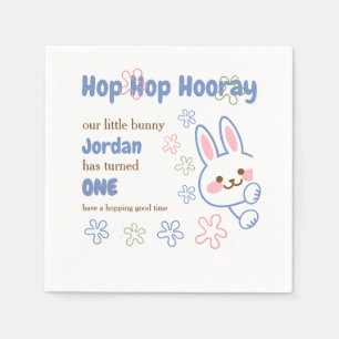 Cute Cartoon Bunny Turning One Boys 1st Birthday Napkin