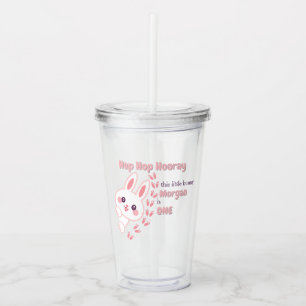 Cute Cartoon Bunny Turning One Girls 1st Birthday Acrylic Tumbler