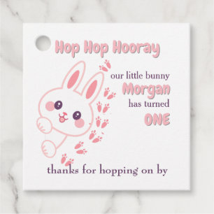 Cute Cartoon Bunny Turning One Girls 1st Birthday Favour Tags