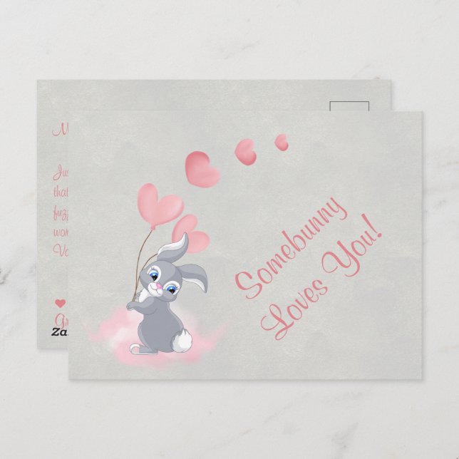 Cute Cartoon Bunny Valentine Postcard (Front/Back)