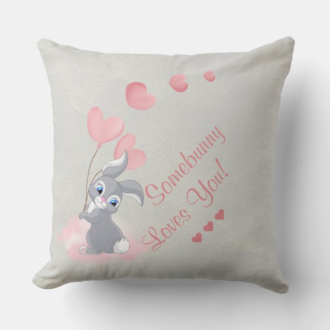 Cute Cartoon Bunny Valentine Throw Pillow (Front)