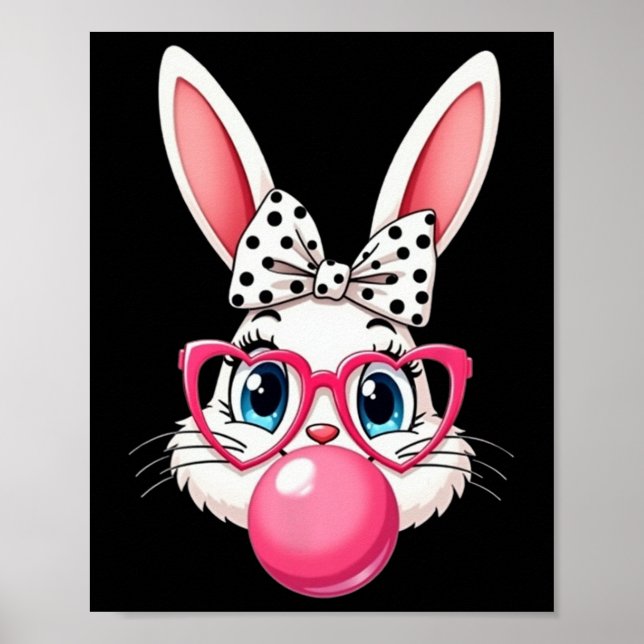 Cute Cartoon Bunny With Gles And Bow Blowing Bubbl Poster (Front)