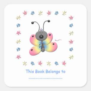 Cute Cartoon Butterfly Bookplate Sticker