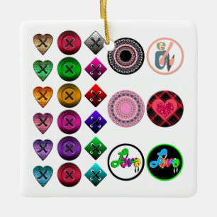 Cute cartoon buttons bright colourful white backgr ceramic ornament