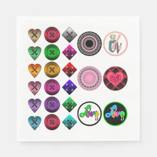 Cute cartoon buttons bright colourful white backgr napkin