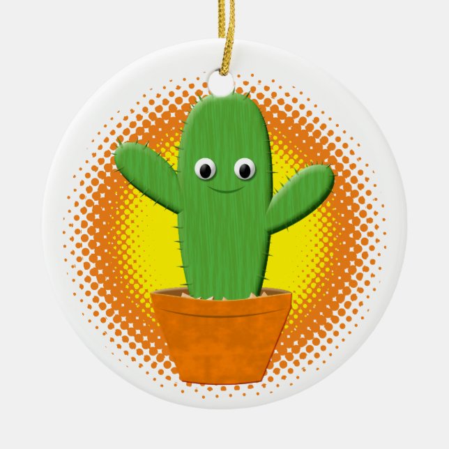 Cute Cartoon Cactus Christmas Ceramic Tree Decoration (Front)
