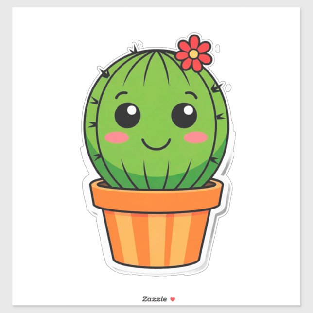Cute Cartoon Cactus Plant in Pot With Flower  (Sheet)