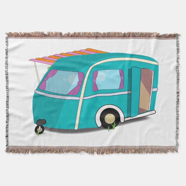 Cute Cartoon Caravan Throw Blanket (Front)