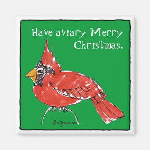 Cute Cartoon Cardinal Christmas Magnet
