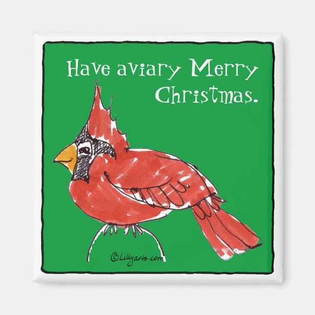 Cute Cartoon Cardinal Christmas Magnet (Front)