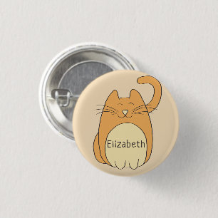 Cute Cartoon Cat Add Name   Beige 3 Cm Round Badge