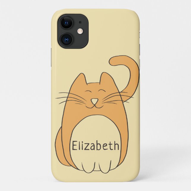 Cute Cartoon Cat Add Name | Beige Case-Mate iPhone Case (Back)