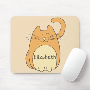 Cute Cartoon Cat Add Name   Beige Mouse Pad