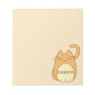 Cute Cartoon Cat Add Name Beige Notepad