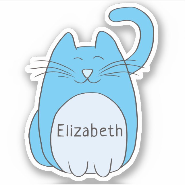 Cute Cartoon Cat Add Name Blue Contour Cut Sticker (Front)