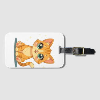 **Cute Cartoon Cat – Adorable Kitty Illustration** Luggage Tag