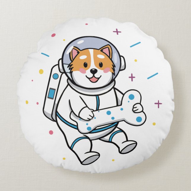 Cute Cartoon Cat Astronaut Round Pillow (Front)
