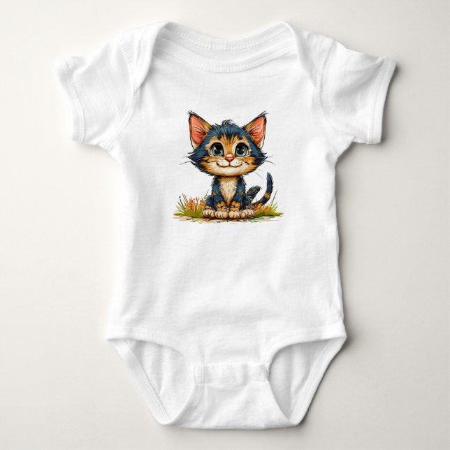 Cute cartoon Cat Baby Bodysuit (Front)