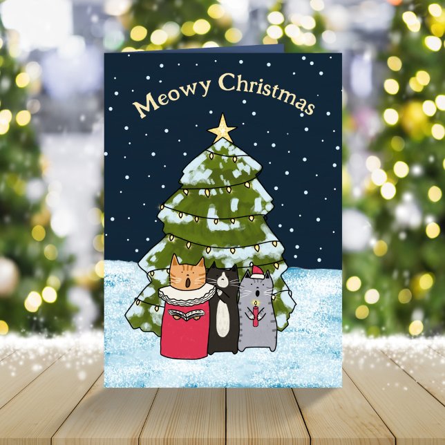 Cute Cartoon Cat Carol Singers Christmas Non-Photo Holiday Card (Creator Uploaded)