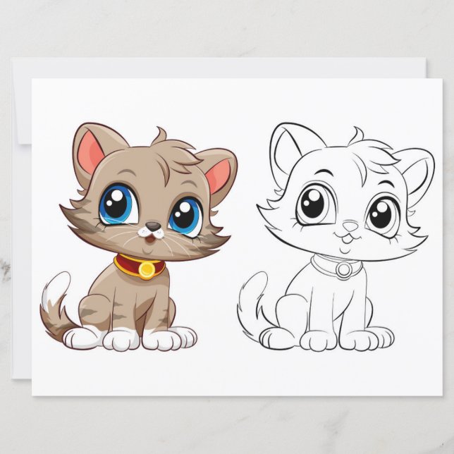 Cute Cartoon cat colouring page (Front)