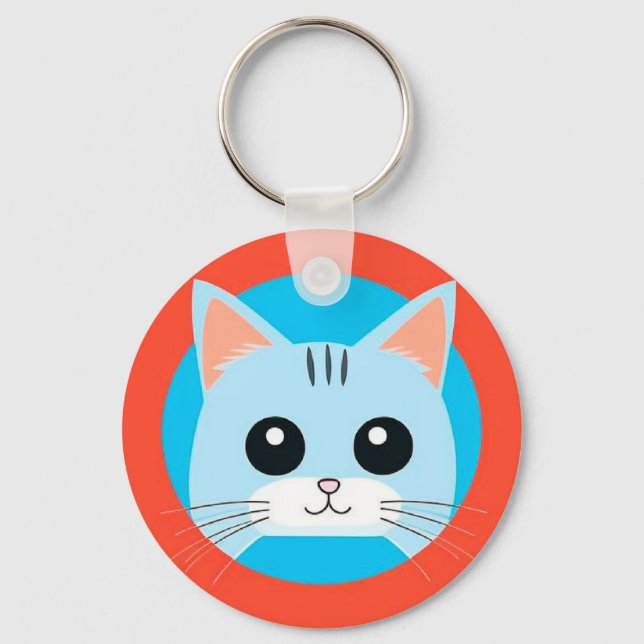 Cute Cartoon Cat Face Key Ring (Front)