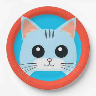 Cute Cartoon Cat Face Paper Plate