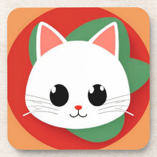 Cute Cartoon Cat Face With Bold Graphic Design Coaster