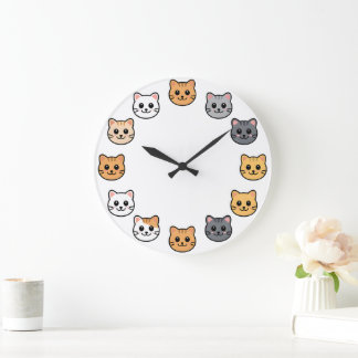 Cute Cartoon Cat Faces Kawaii Feline Wall Clock