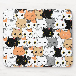 Cute Cartoon Cat Faces Seamless Pattern Mouse Pad