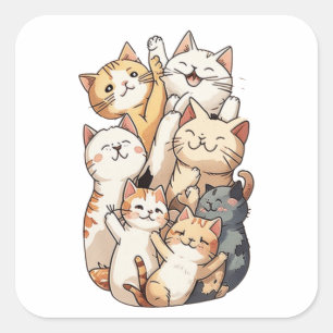 cute cartoon cat group photo square sticker