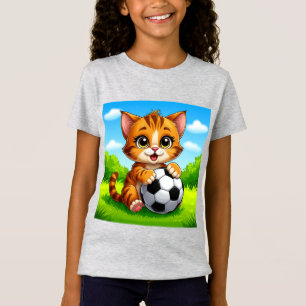 Cute Cartoon Cat Holding Soccer Ball T-Shirt