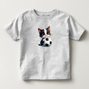 Cute Cartoon Cat Holding Soccer Ball Toddler T-Shirt