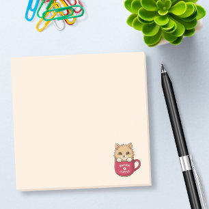 Cute Cartoon Cat in Coffee Mug Beige Post-it Notes