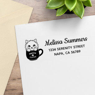 Cute Cartoon Cat in Coffee Mug Return Address Rubber Stamp